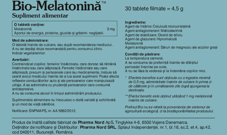 Bio-Melatonina 1 mg Melatomelt 30 tb